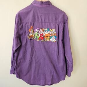 VTG 90s Disney Store Embroidered 7 Dwarves Button Down Shirt Size S Purple